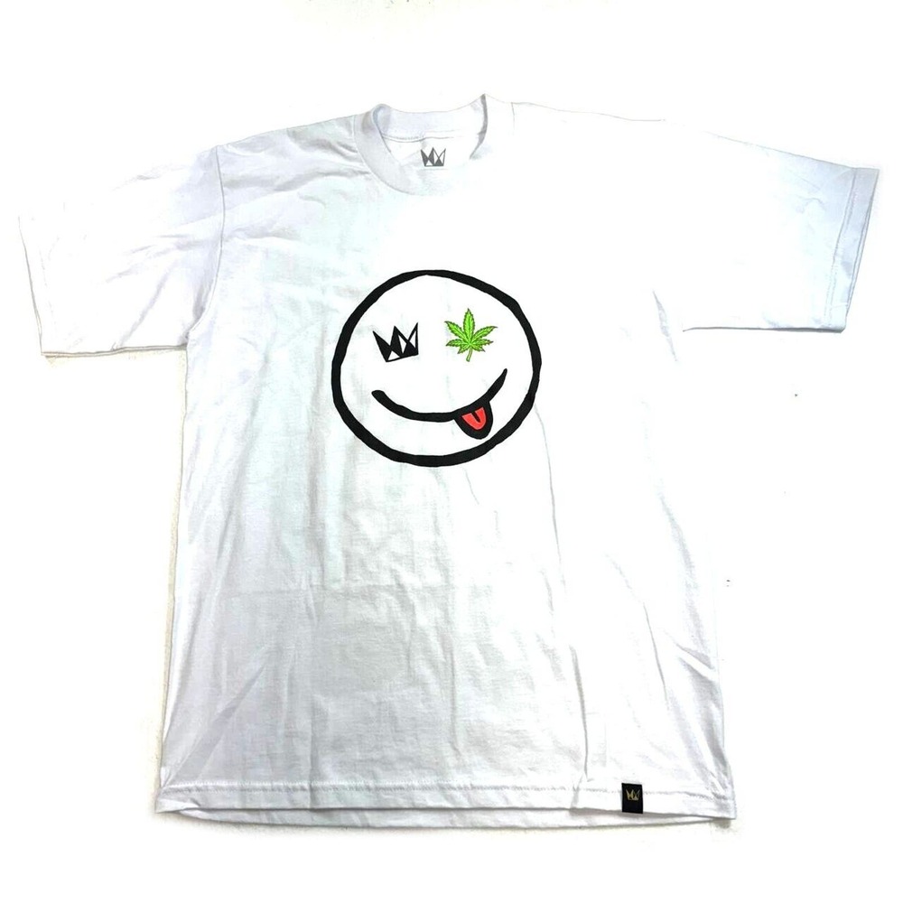 WEST COAST CURE SMILEY TEE WHITE SMILEY FACE WEED CROWN T SHIRT SIZE M